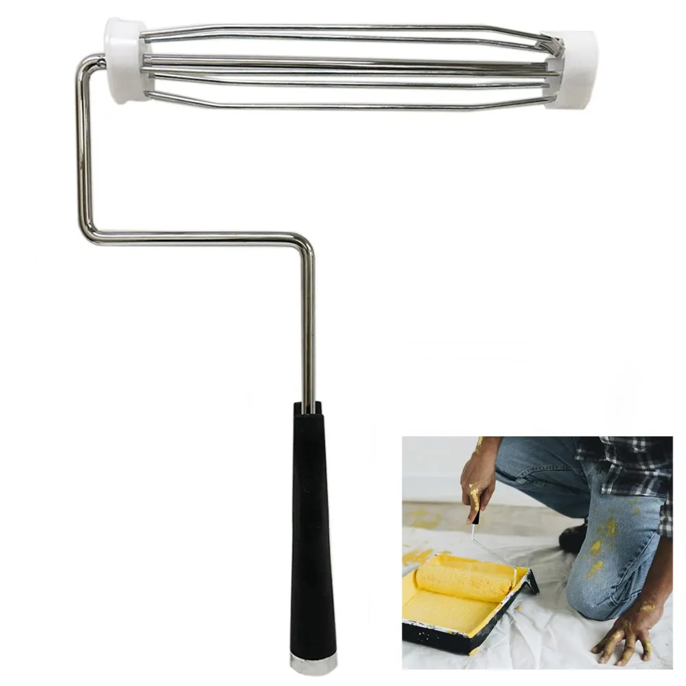 1 Paint Roller Frame Metal Chrome Plastic Handle Threaded Grip Painting Tool 9"