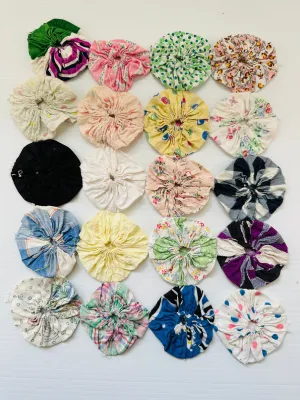 20 x 6-7cm Vintage Suffolk Puffs Yo-Yos 1920s 1930s Fabrics Mid-Century Rescued *11051