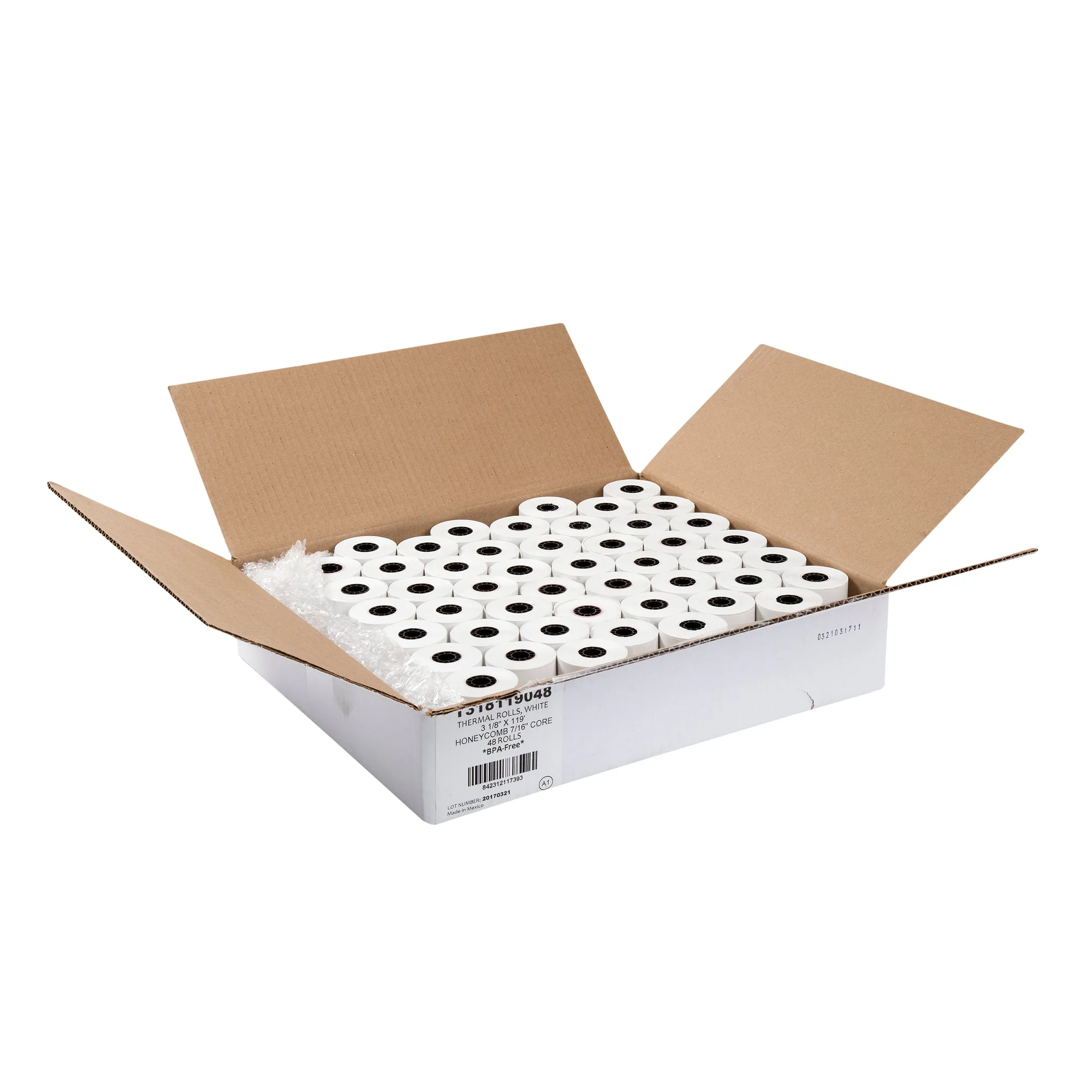 3-1/8" x 119'  7/16" ID Core Thermal Rolls, Case of 48