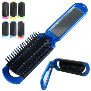 5 Pc Compact Folding Hair Brush With Mirror Handbag Pocket Size Gym Bag Purse