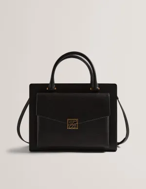 Anelle Tb Detail Large Leather Tote Bag Black