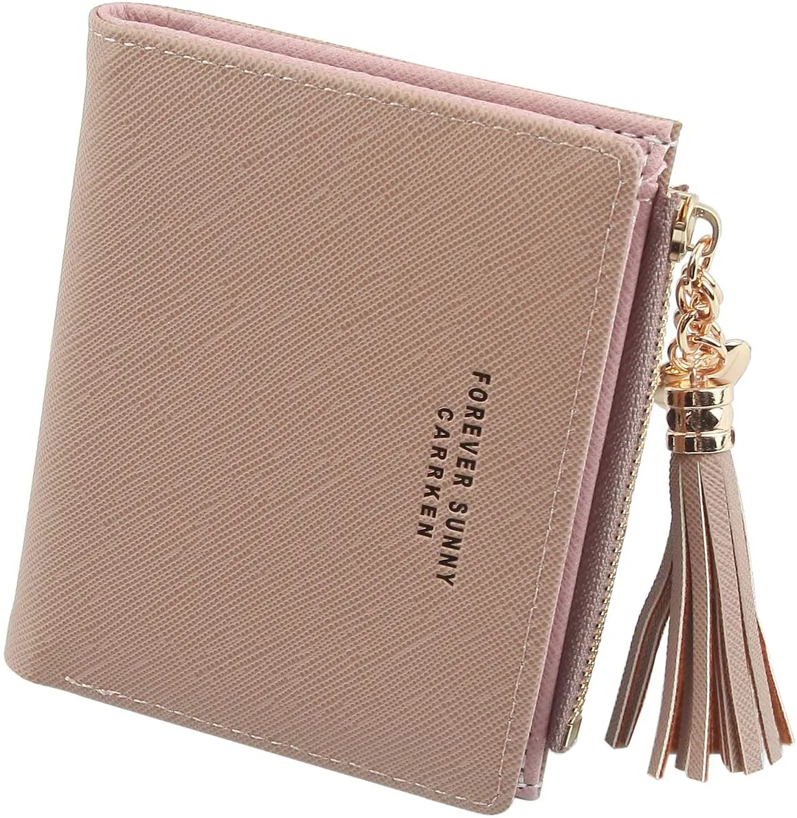 Belsmi Women's Small Compact Slim Leather Mini Wallet RFID Blocking Lady Purse Zipper Pocket Card Organizer Bifold Wallets (Fawn)