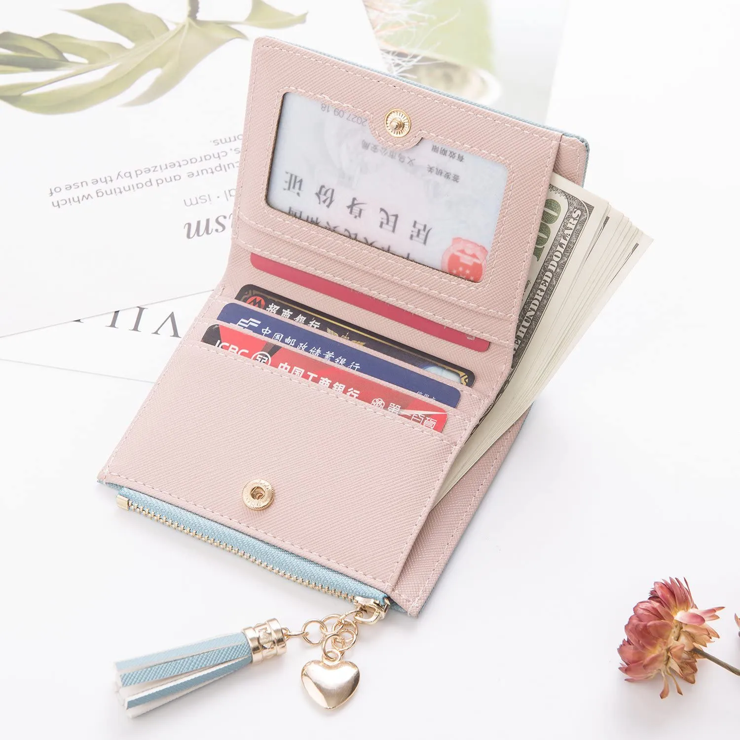 Belsmi Women's Small Compact Slim Leather Mini Wallet RFID Blocking Lady Purse Zipper Pocket Card Organizer Bifold Wallets (Fawn)