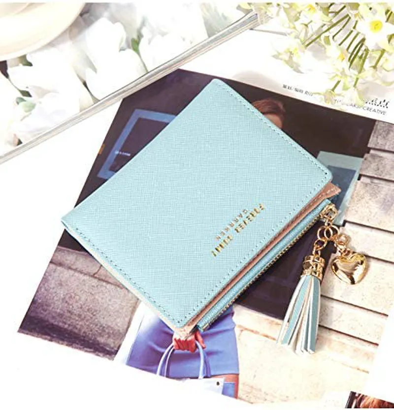 Belsmi Women's Small Compact Slim Leather Mini Wallet RFID Blocking Lady Purse Zipper Pocket Card Organizer Bifold Wallets (Fawn)