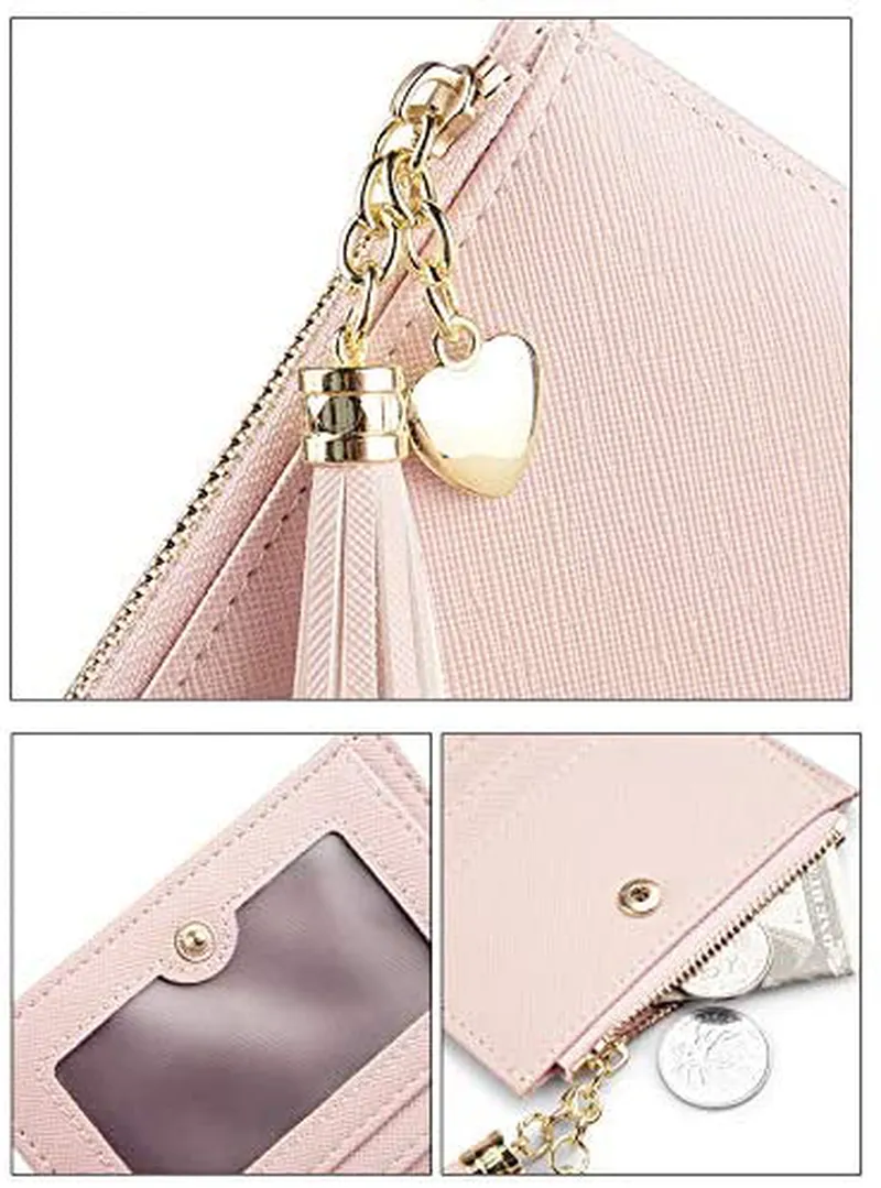 Belsmi Women's Small Compact Slim Leather Mini Wallet RFID Blocking Lady Purse Zipper Pocket Card Organizer Bifold Wallets (Fawn)