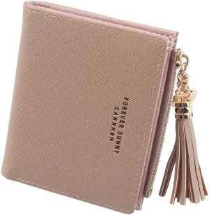 Belsmi Women's Small Compact Slim Leather Mini Wallet RFID Blocking Lady Purse Zipper Pocket Card Organizer Bifold Wallets (Fawn)