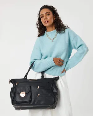 Black  Pocket And Zip Baby Bag With Rose Gold Hardware