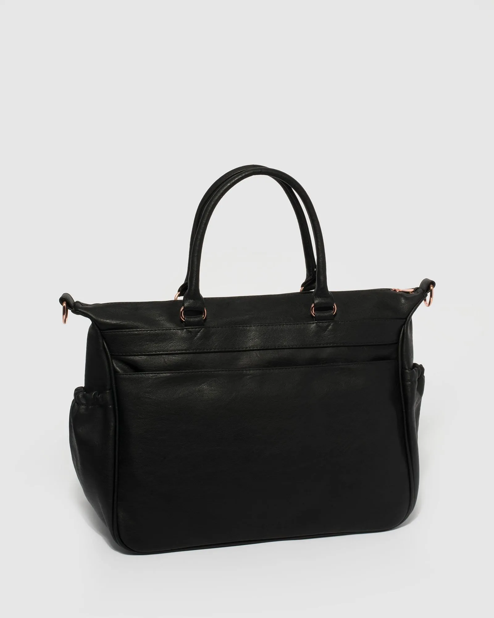 Black  Pocket And Zip Baby Bag With Rose Gold Hardware
