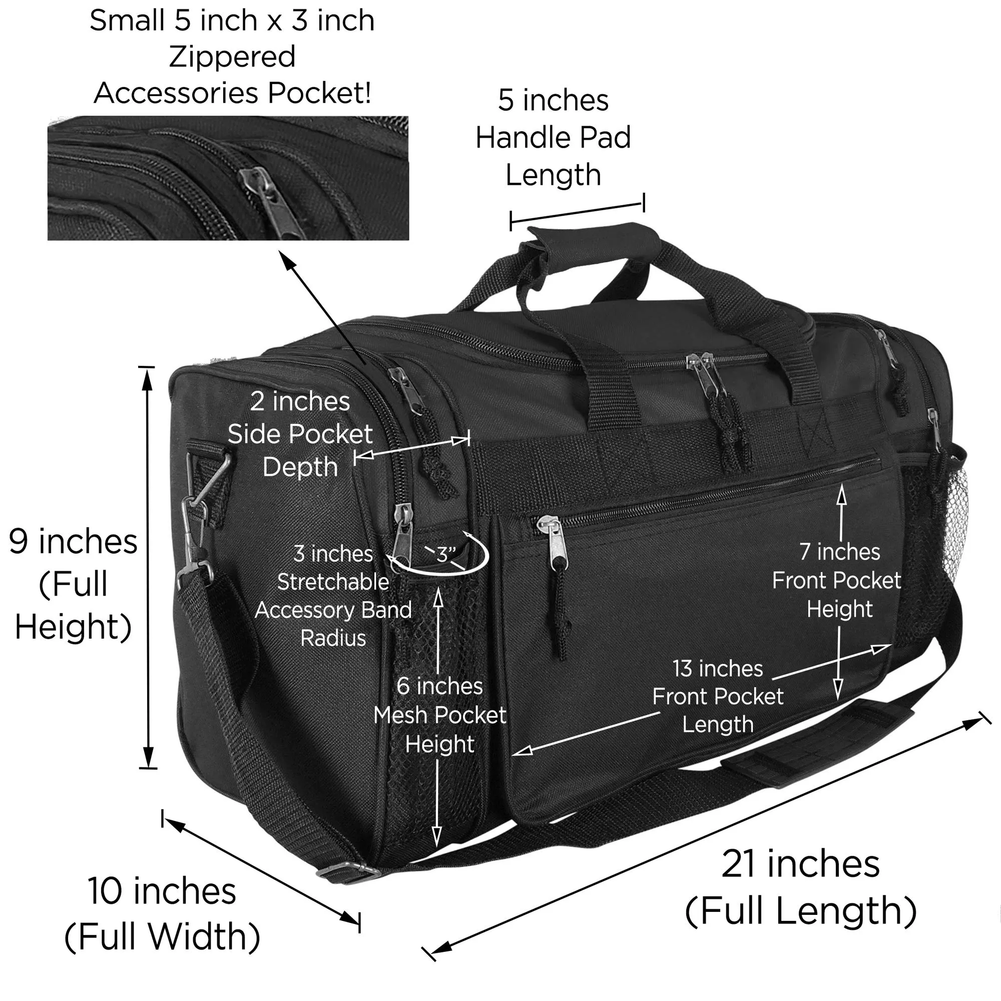 Dalix 20 Inch Sports Duffle Bag with Mesh and Valuables Pockets, Black