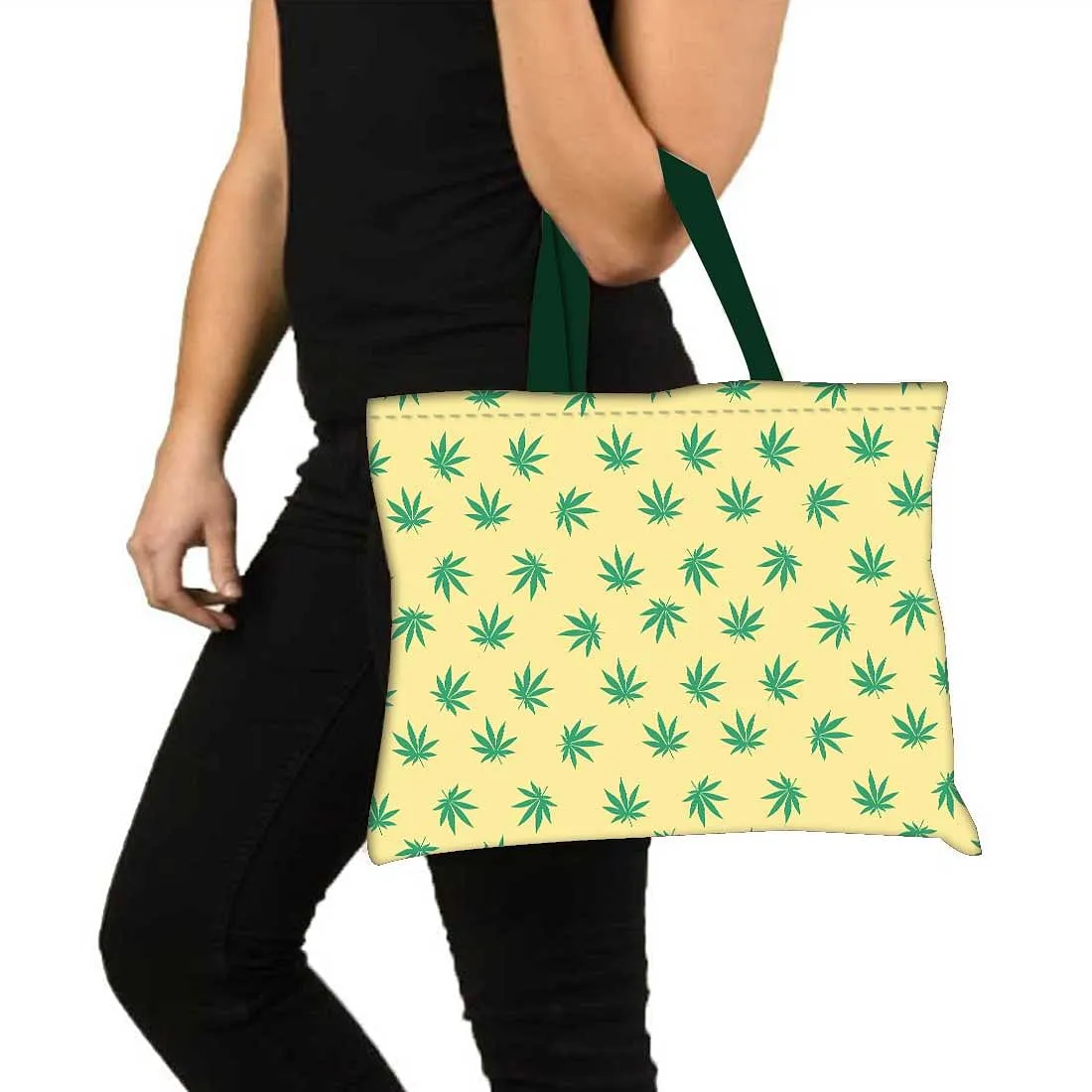 Designer Tote Bag With Zip Beach Gym Travel Bags -  Green Leaves