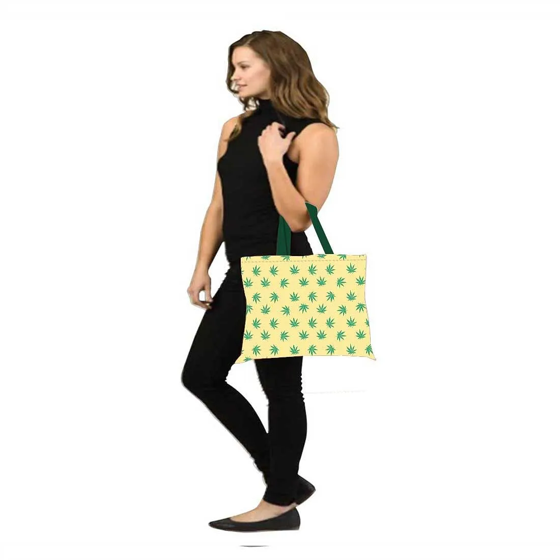 Designer Tote Bag With Zip Beach Gym Travel Bags -  Green Leaves