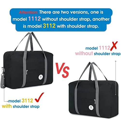 For Spirit Airlines Personal Item Bag 18x14x8 Foldable Travel Duffel Bag Tote Carry on Luggage Duffle Overnight for Women and Men (1112-Black)