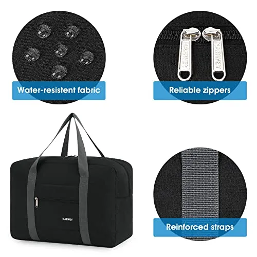 For Spirit Airlines Personal Item Bag 18x14x8 Foldable Travel Duffel Bag Tote Carry on Luggage Duffle Overnight for Women and Men (1112-Black)