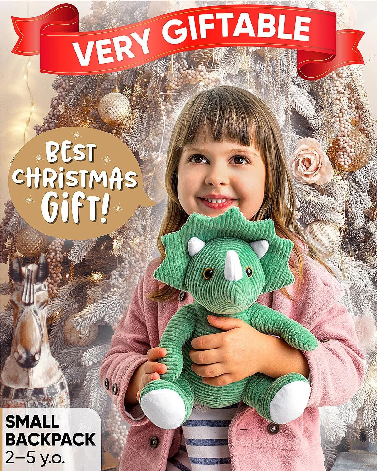 Green Triceratops Stuffed Animal Backpack, Toddler Backpack Girl Dinosaur Toys 3 Year Old Boys