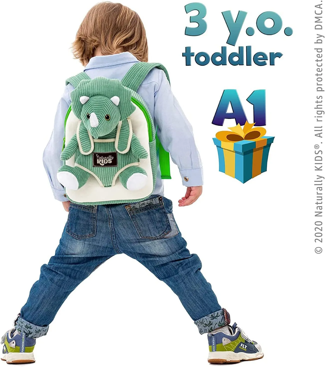 Green Triceratops Stuffed Animal Backpack, Toddler Backpack Girl Dinosaur Toys 3 Year Old Boys