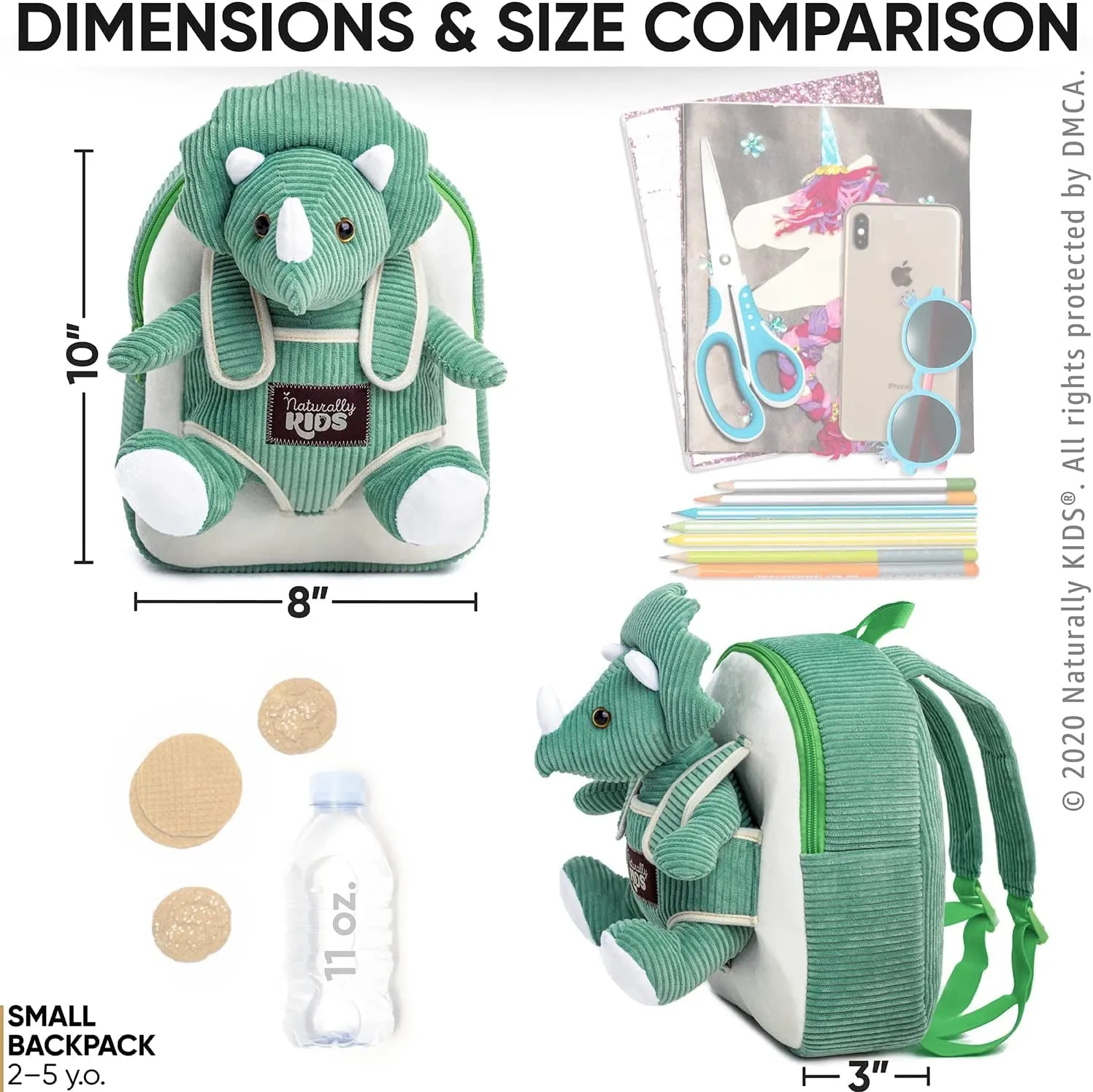 Green Triceratops Stuffed Animal Backpack, Toddler Backpack Girl Dinosaur Toys 3 Year Old Boys