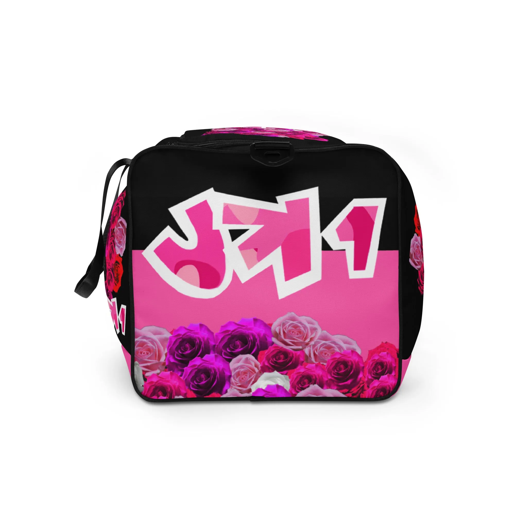 GYM DUFFLE BAG (Premium): PINK ROSES BOUQUET (BLACK)