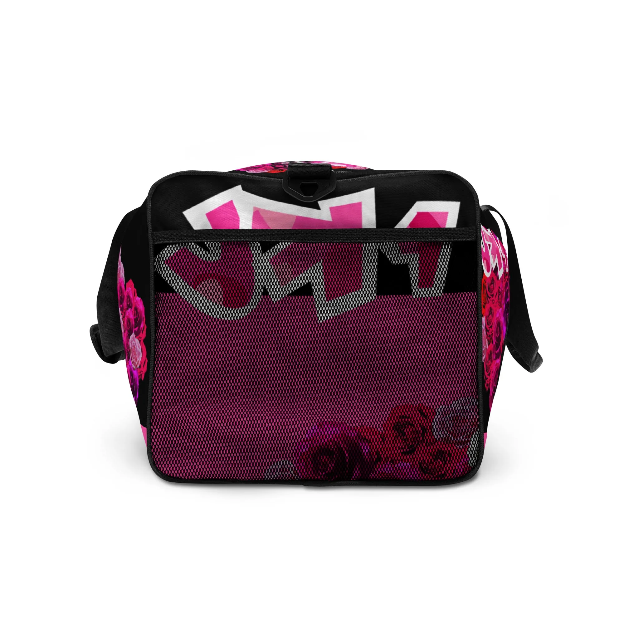 GYM DUFFLE BAG (Premium): PINK ROSES BOUQUET (BLACK)