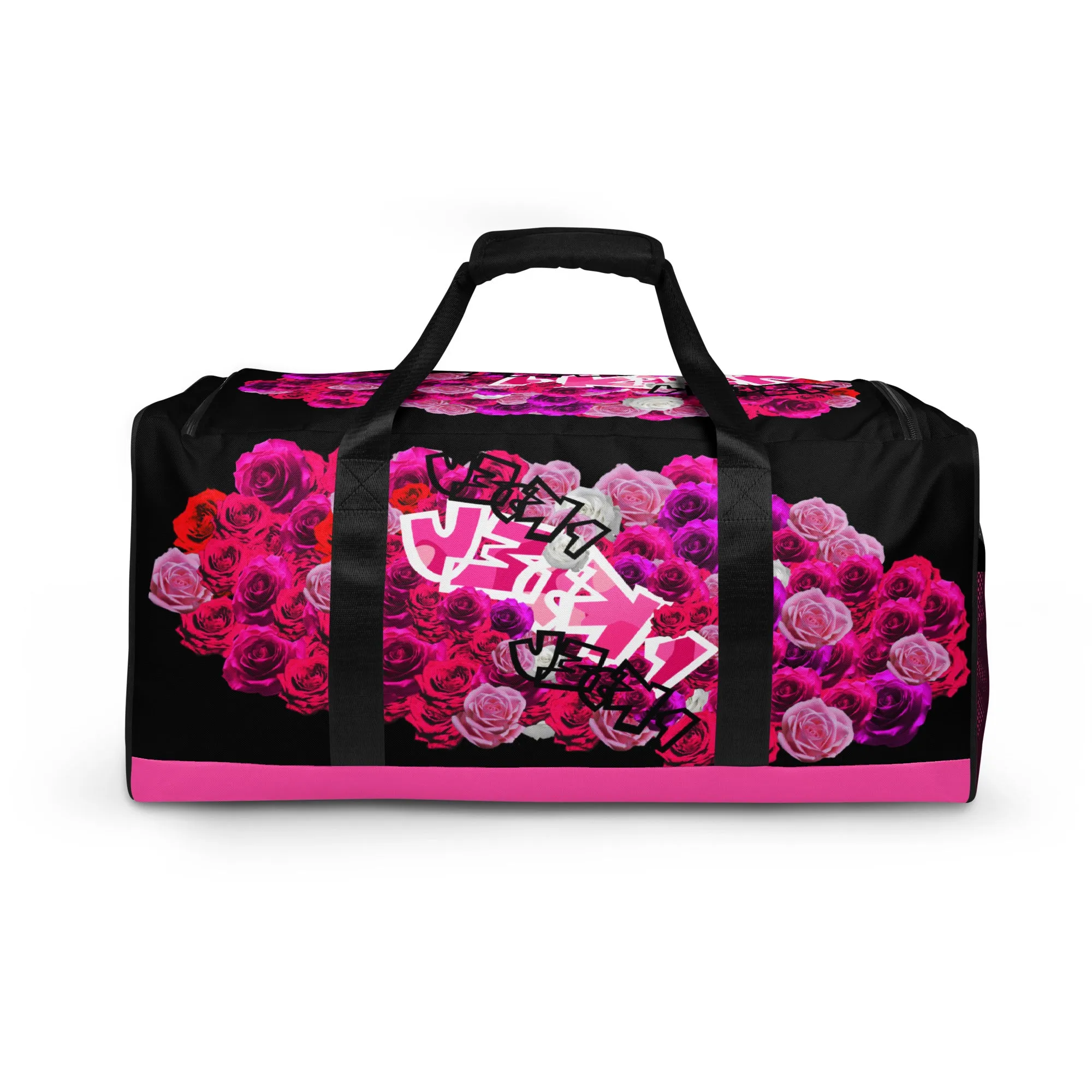 GYM DUFFLE BAG (Premium): PINK ROSES BOUQUET (BLACK)