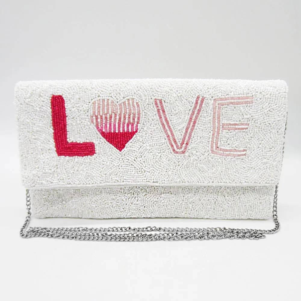 iLLASPARKZ Love Message Seed Beaded Clutch / Crossbody Bag