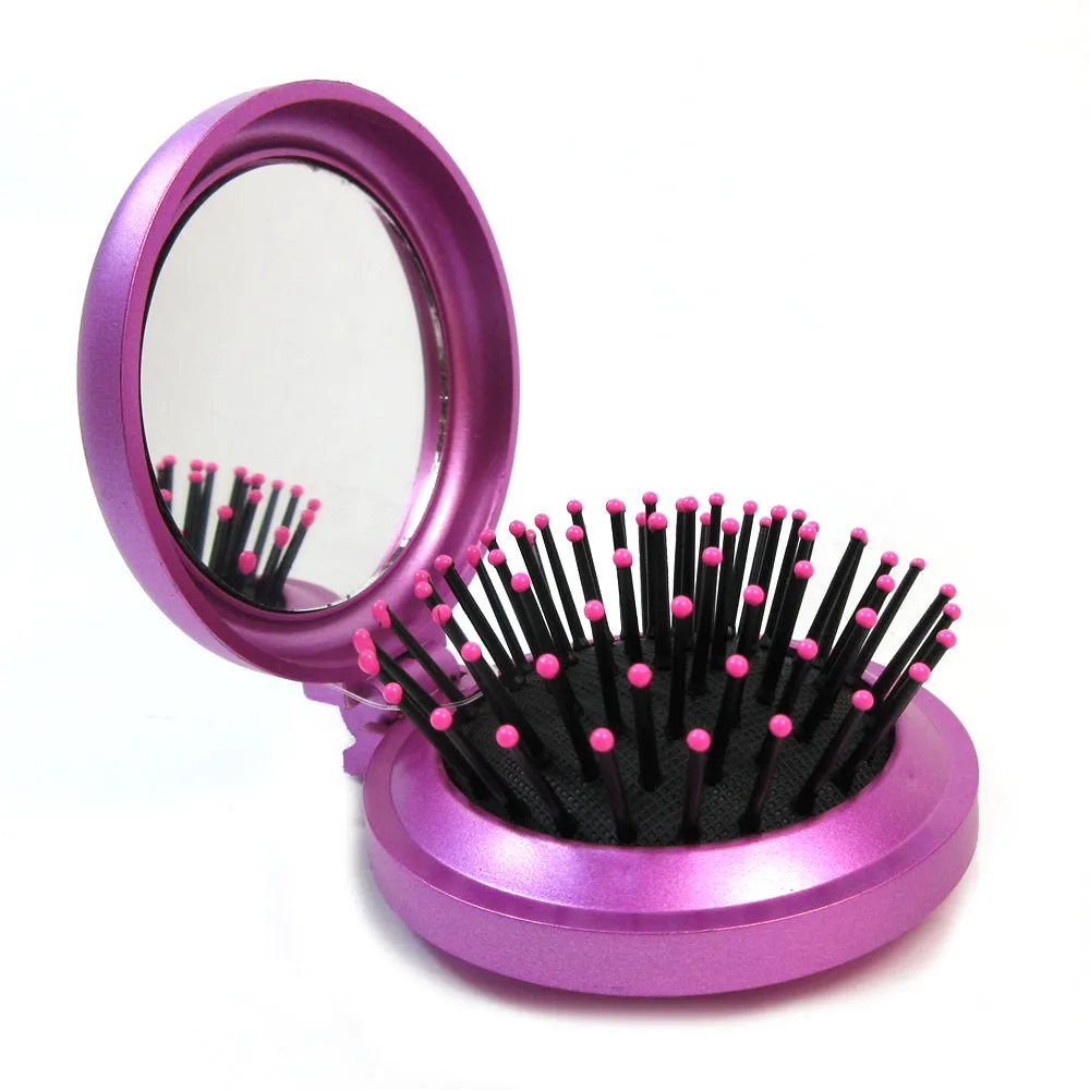Lot of 6 Folding Hair Brush Mirror Compact Pocket Size Travel Car Purse Bag Gift