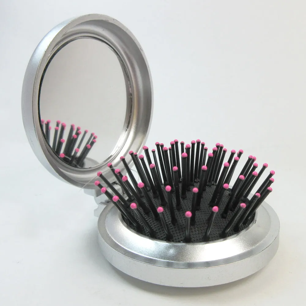Lot of 6 Folding Hair Brush Mirror Compact Pocket Size Travel Car Purse Bag Gift