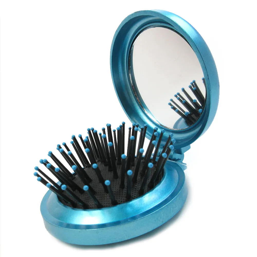 Lot of 6 Folding Hair Brush Mirror Compact Pocket Size Travel Car Purse Bag Gift