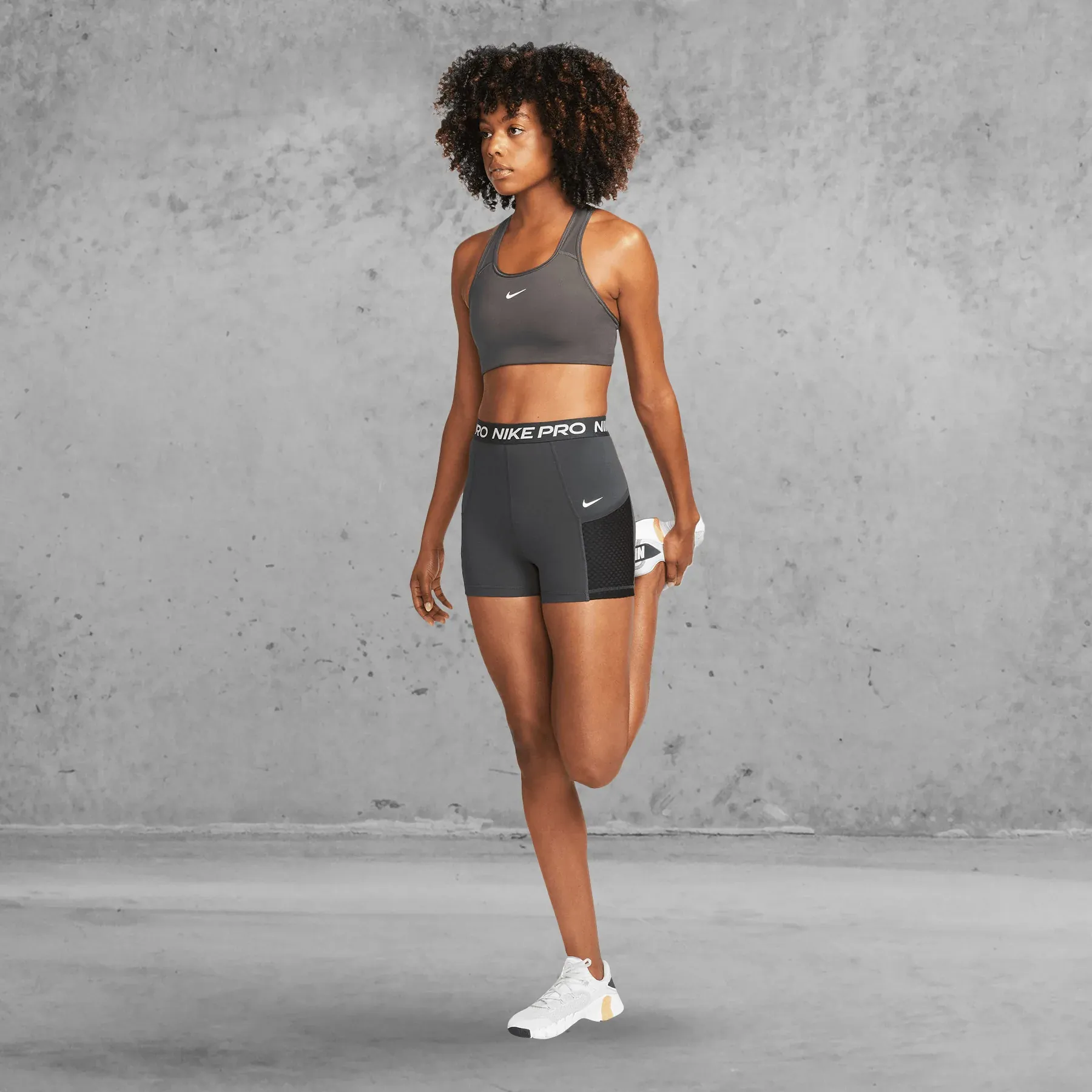 Nike - Pro Dri-FIT Women's High-Waisted 3-inch Training Shorts - DARK SMOKE GREY/BLACK/WHITE