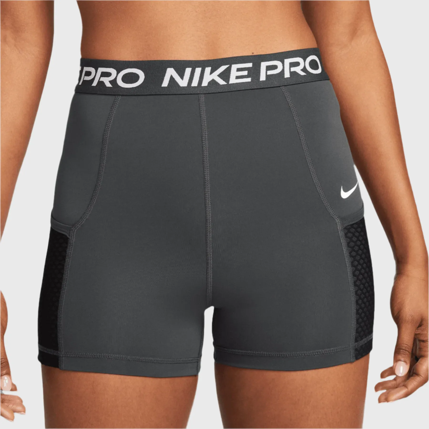 Nike - Pro Dri-FIT Women's High-Waisted 3-inch Training Shorts - DARK SMOKE GREY/BLACK/WHITE