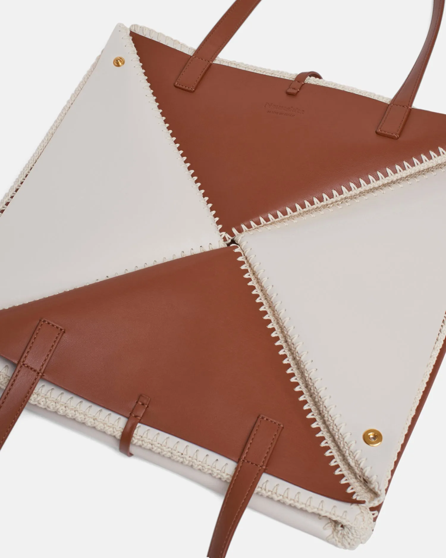 Origami Tote Large - Alt-Nappa Crochet Tote - Off White/Tan/Crme