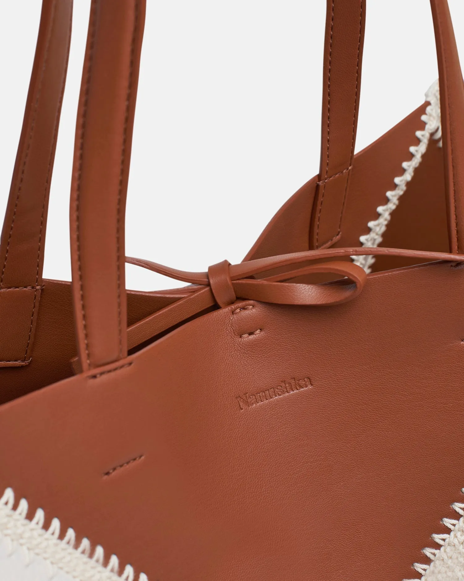Origami Tote Large - Alt-Nappa Crochet Tote - Off White/Tan/Crme