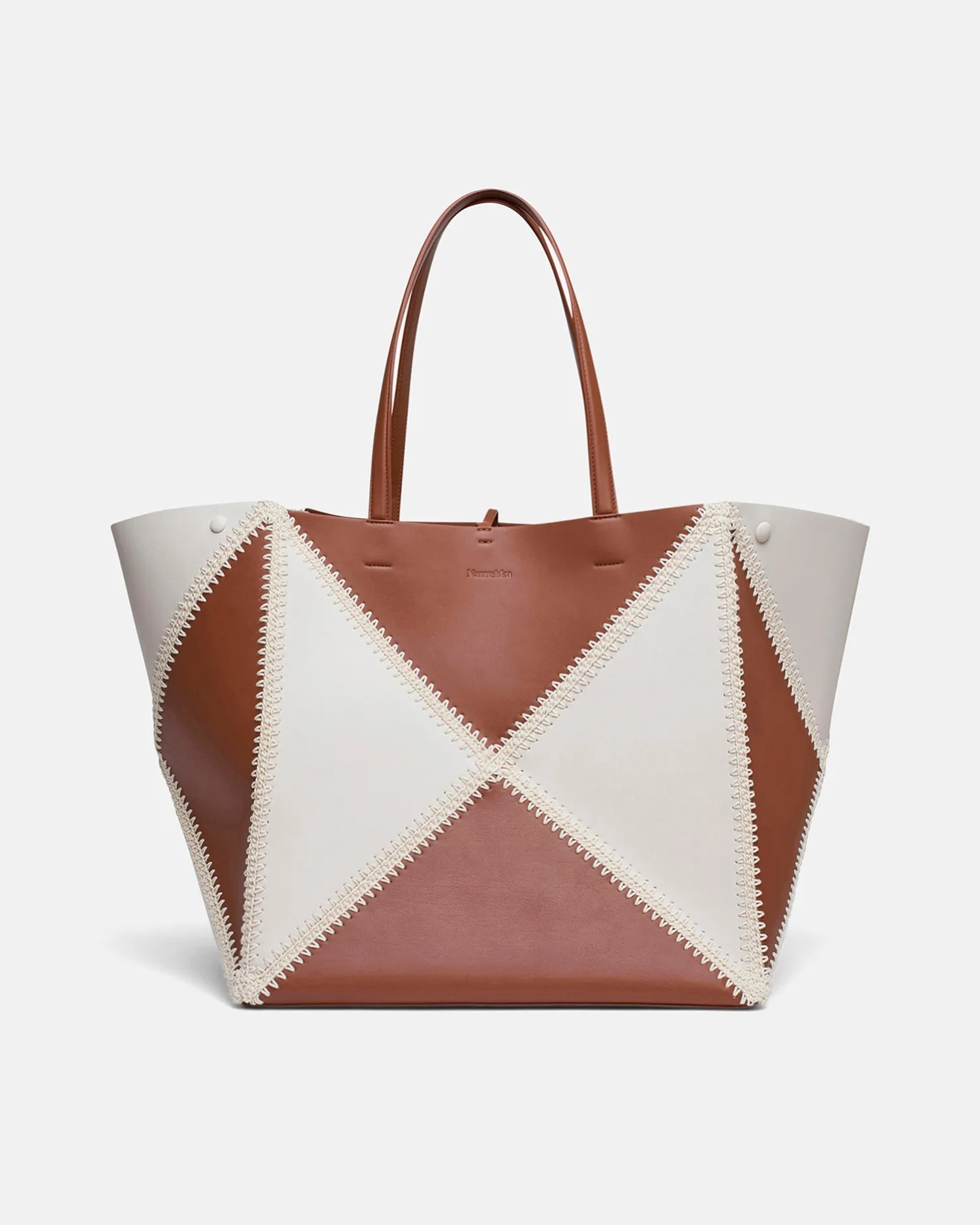Origami Tote Large - Alt-Nappa Crochet Tote - Off White/Tan/Crme