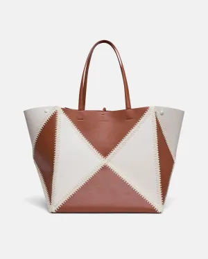 Origami Tote Large - Alt-Nappa Crochet Tote - Off White/Tan/Crme