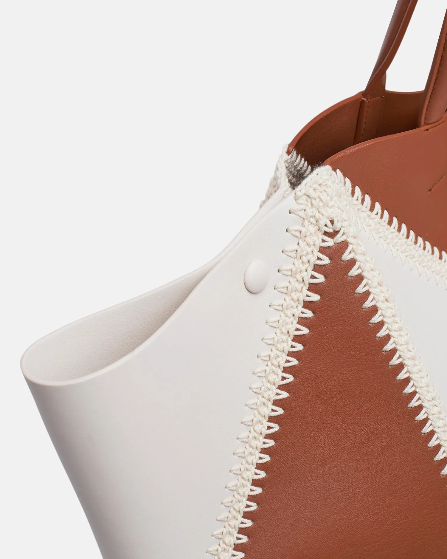 Origami Tote Large - Alt-Nappa Crochet Tote - Off White/Tan/Crme