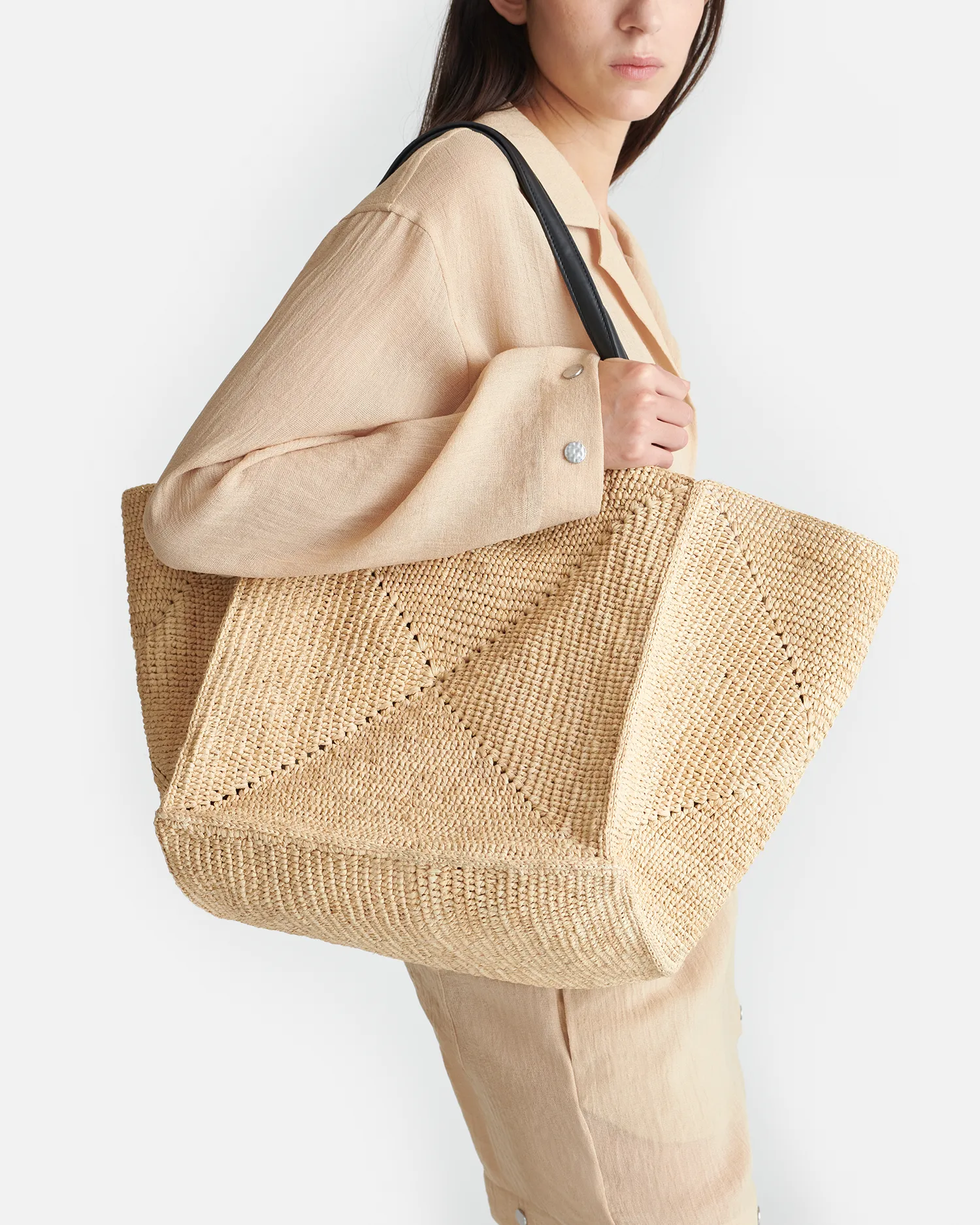 Origami Tote Large - Raffia Tote - Natural/Black