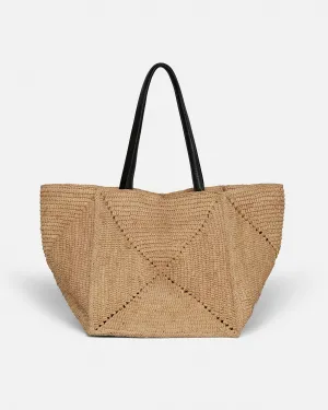Origami Tote Large - Raffia Tote - Natural/Black