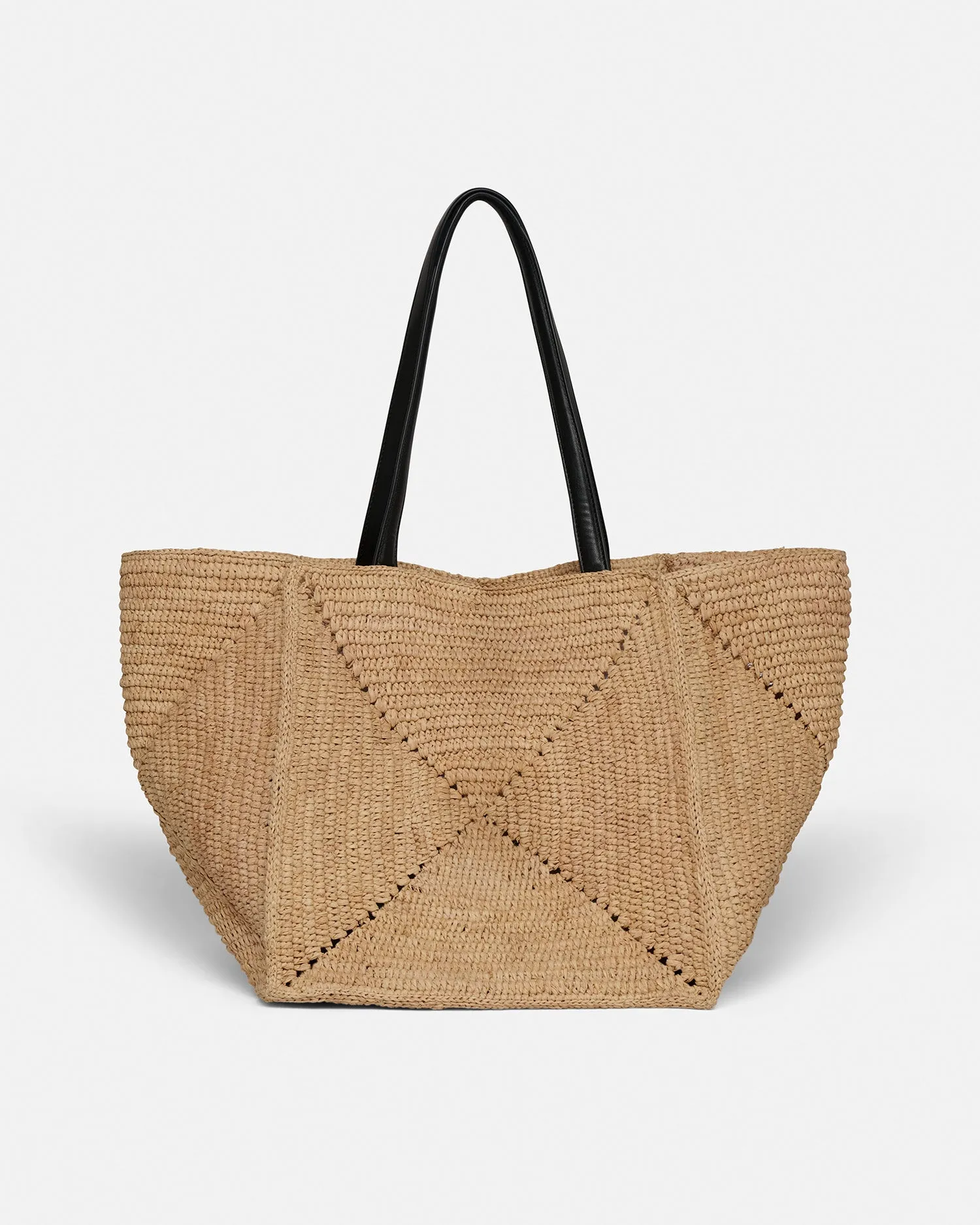 Origami Tote Large - Raffia Tote - Natural/Black