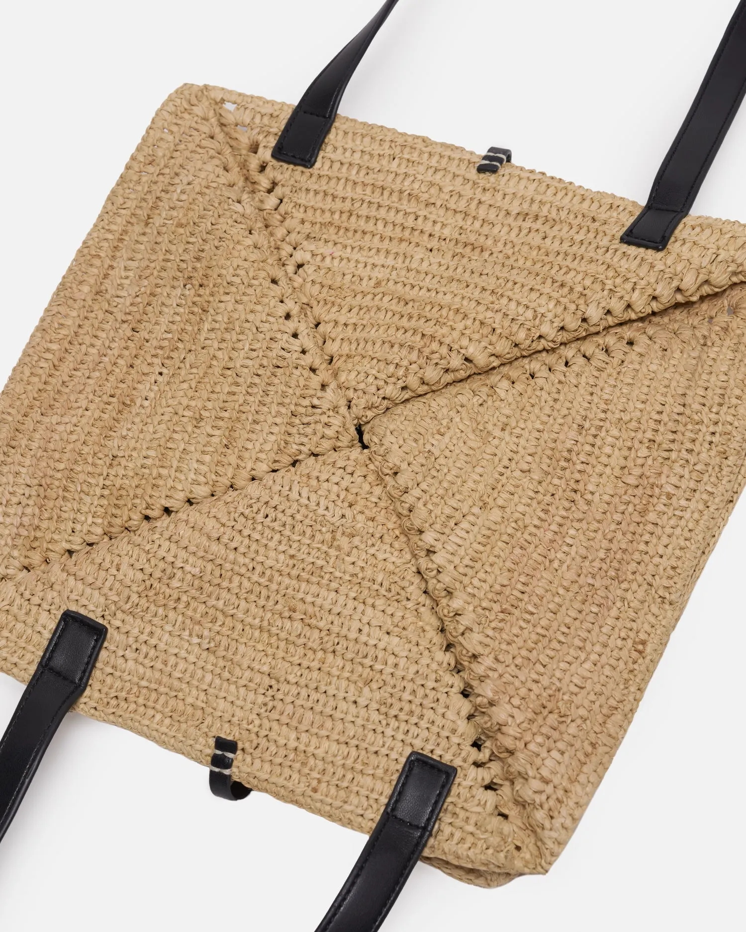 Origami Tote Large - Raffia Tote - Natural/Black