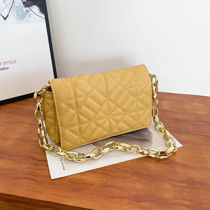 Plaid Shoulder Bag Thick Chain Underarm Handbags And Purses Crossbody