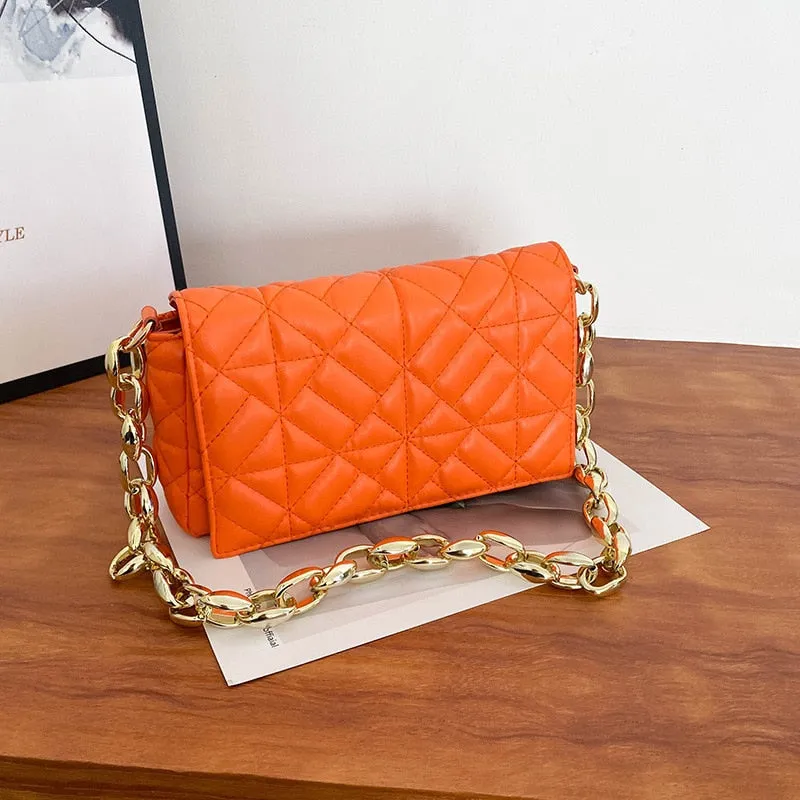 Plaid Shoulder Bag Thick Chain Underarm Handbags And Purses Crossbody