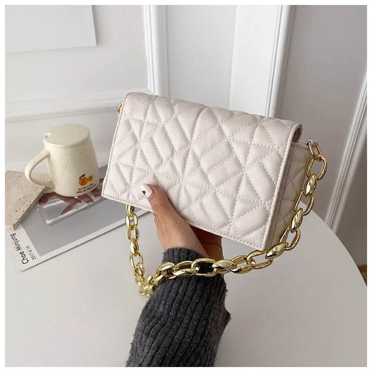 Plaid Shoulder Bag Thick Chain Underarm Handbags And Purses Crossbody