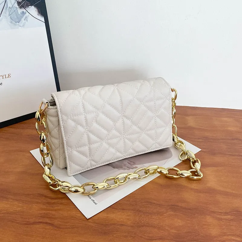 Plaid Shoulder Bag Thick Chain Underarm Handbags And Purses Crossbody