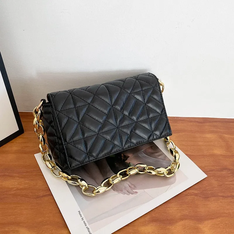 Plaid Shoulder Bag Thick Chain Underarm Handbags And Purses Crossbody