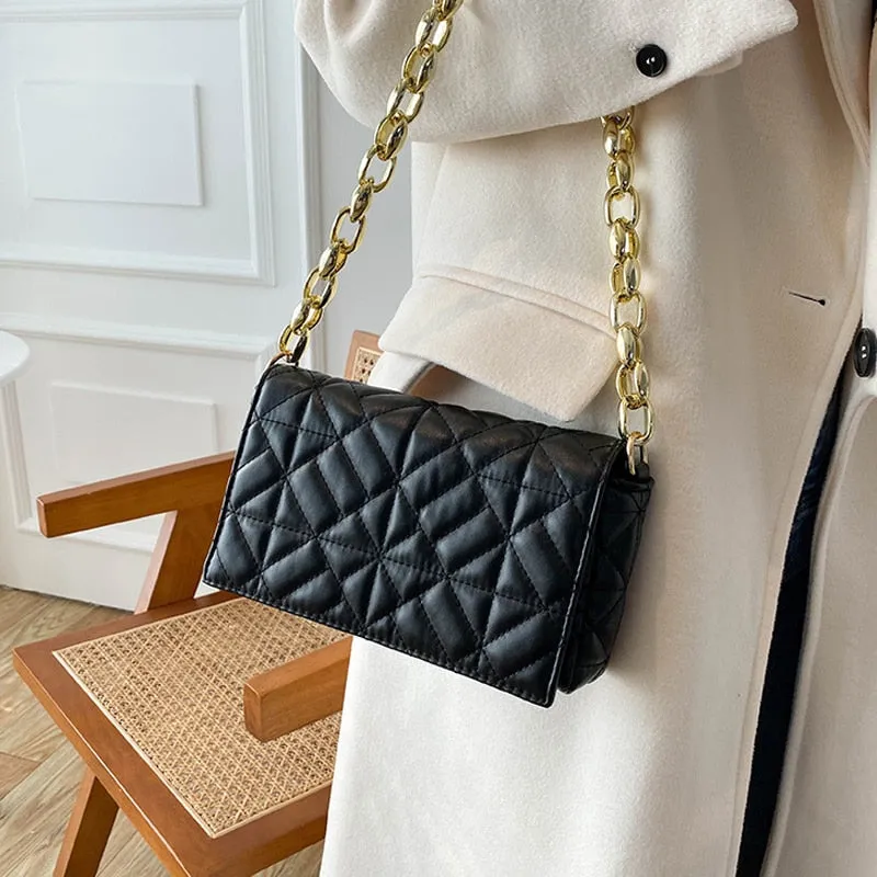 Plaid Shoulder Bag Thick Chain Underarm Handbags And Purses Crossbody