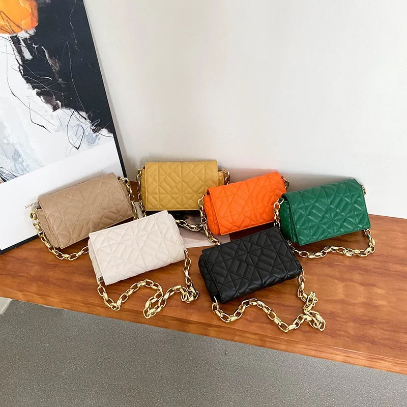 Plaid Shoulder Bag Thick Chain Underarm Handbags And Purses Crossbody