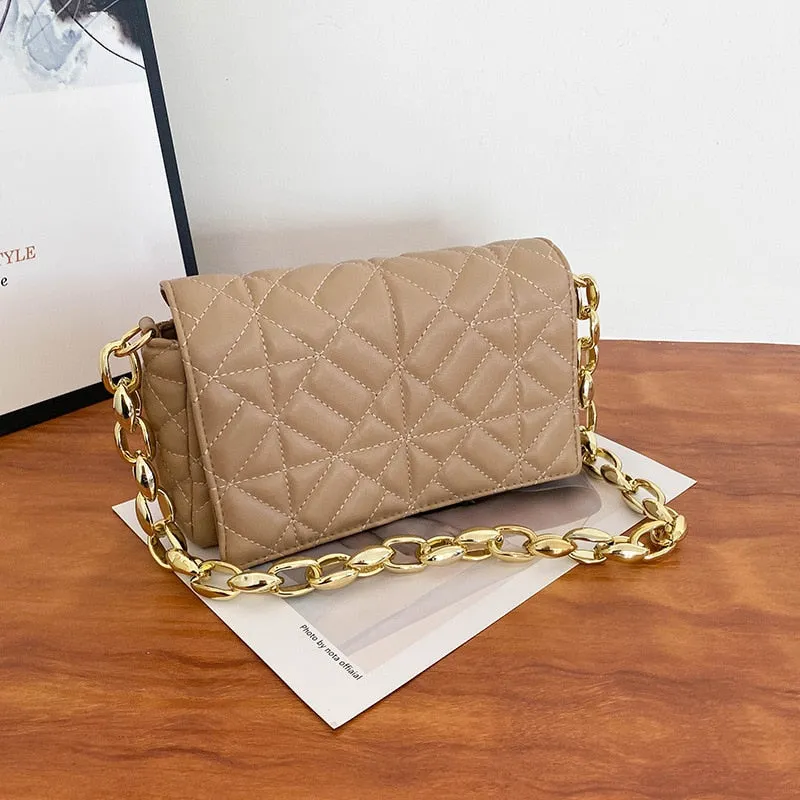 Plaid Shoulder Bag Thick Chain Underarm Handbags And Purses Crossbody
