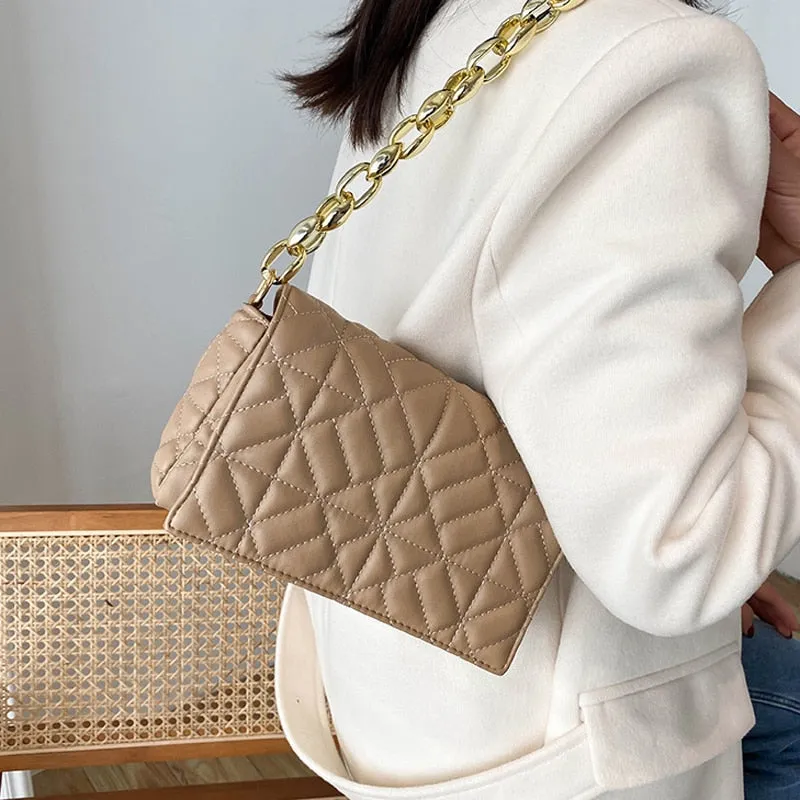 Plaid Shoulder Bag Thick Chain Underarm Handbags And Purses Crossbody