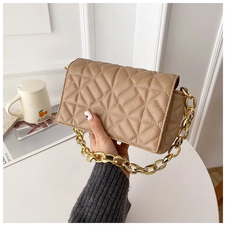 Plaid Shoulder Bag Thick Chain Underarm Handbags And Purses Crossbody