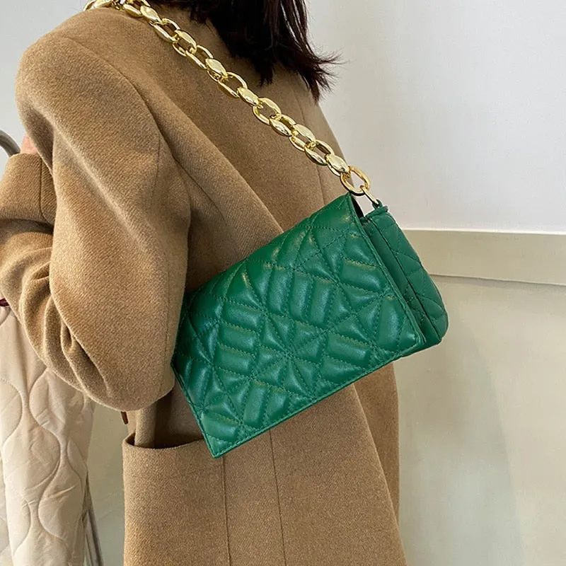 Plaid Shoulder Bag Thick Chain Underarm Handbags And Purses Crossbody