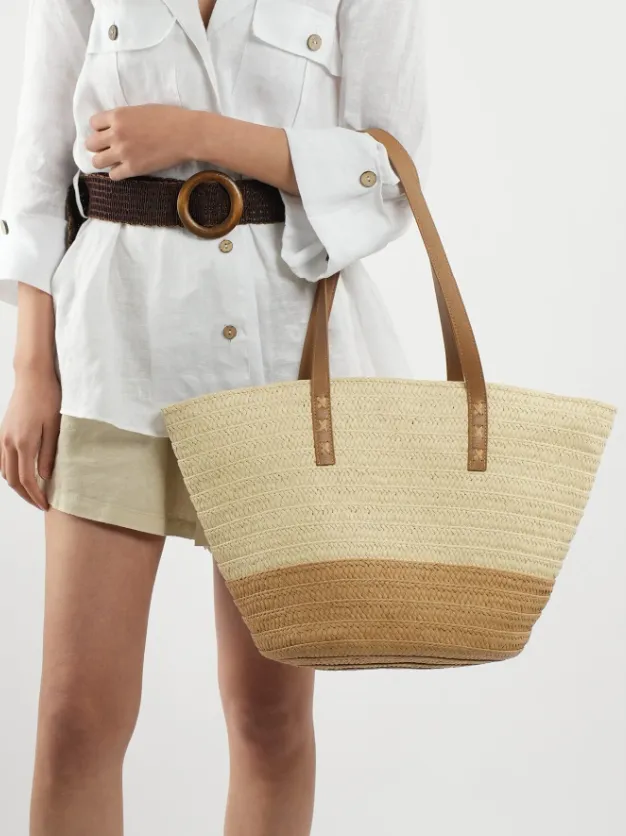 Sienna Two Tone Straw Tote Beach Bag